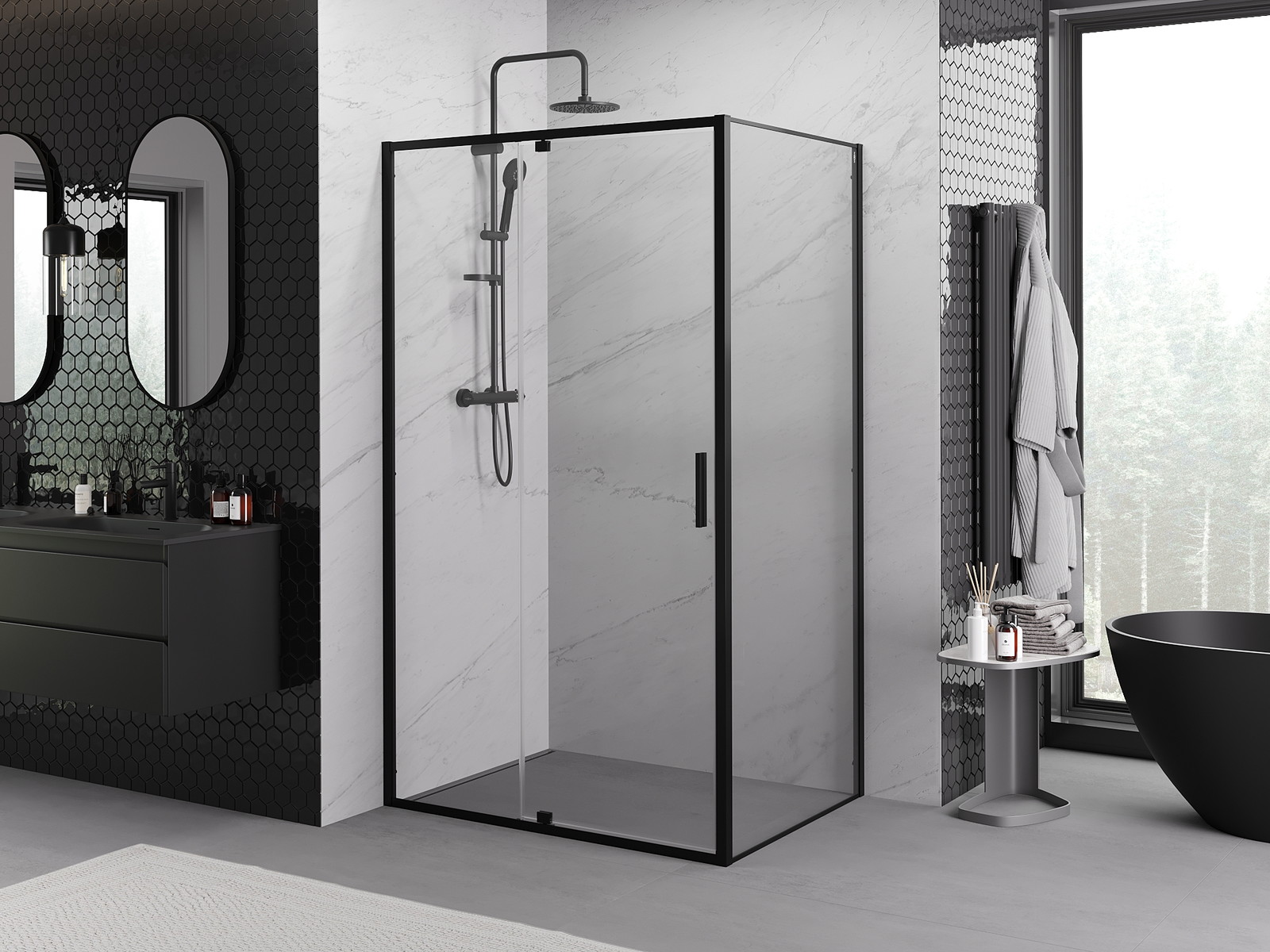 Mexen Exo kabina prysznicowa uchylna 150 x 80 cm, transparent, czarna - 819-150-080-70-00